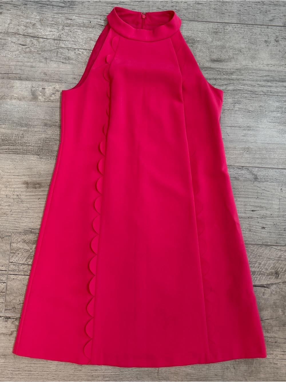 Vince Camuto Classic Bright Pink Scallop Halter Shift Sheath Dress